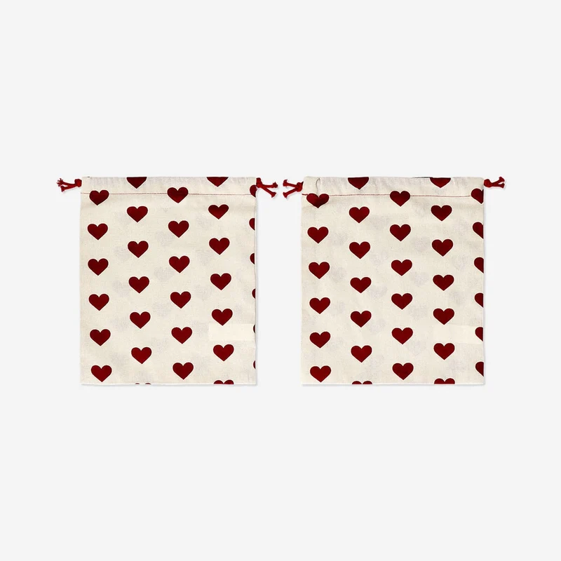 Reusable cotton gift bags with hearts - 2 pcs