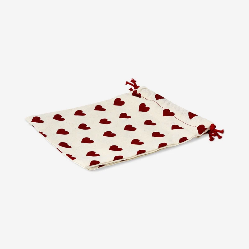 Reusable cotton gift bags with hearts - 2 pcs