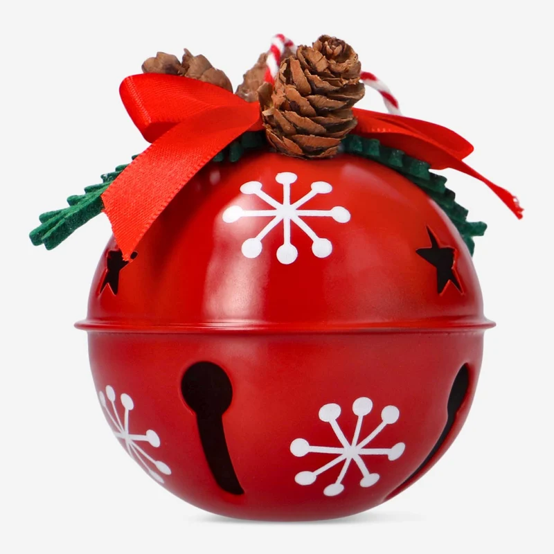 Large red bell with pinecones - 8 cm