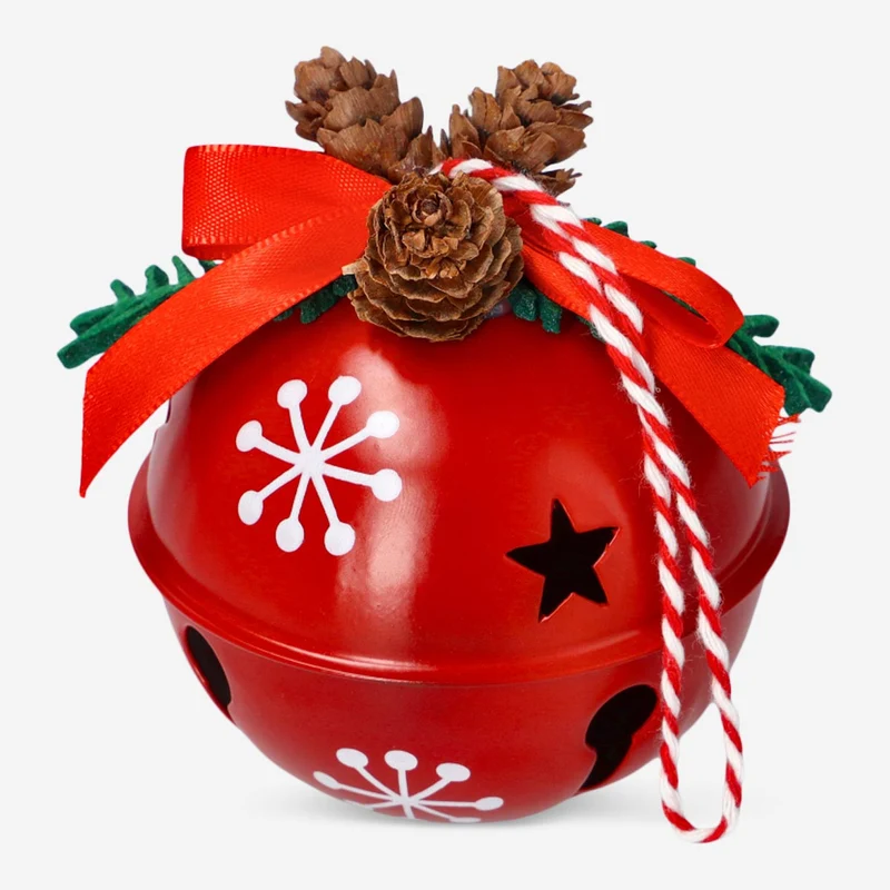 Large red bell with pinecones - 8 cm