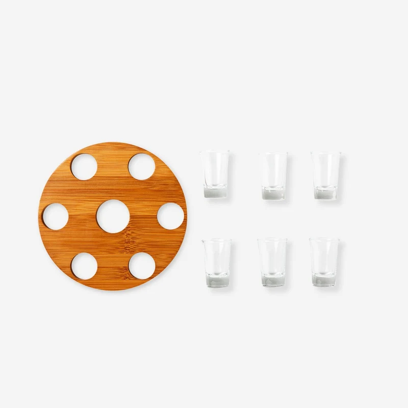 Wooden drink tray with 6 shot glasses