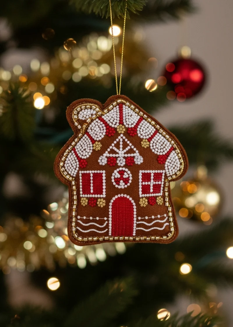 Hanging ornament - Gingerbread house with beads