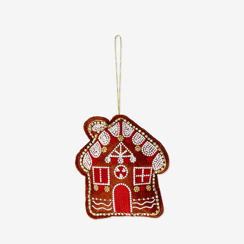 Hanging ornament - Gingerbread house with beads