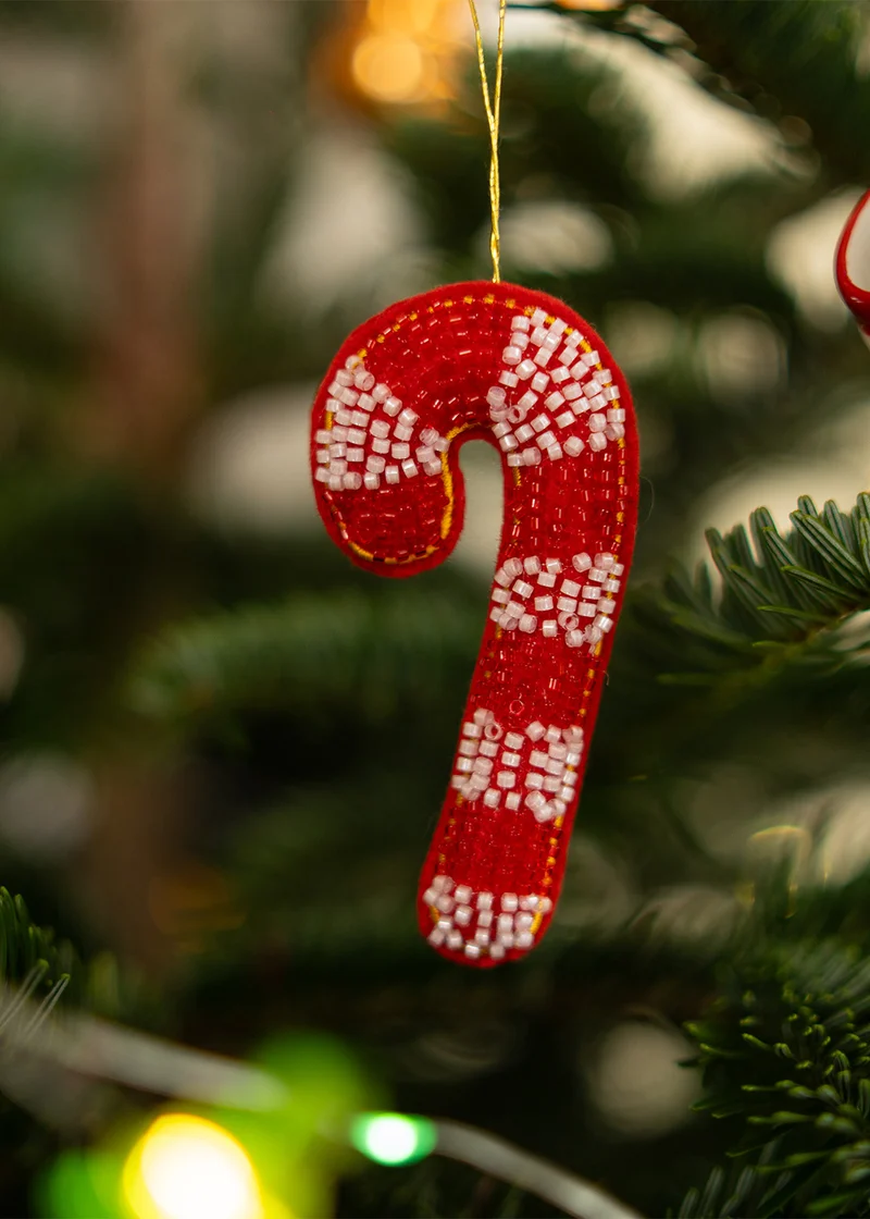 Hanging ornament - Candy cane with beads
