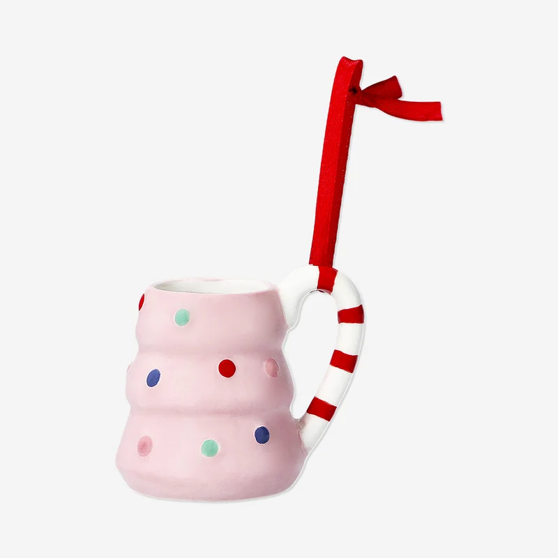 Mini pink Christmas tree mug ornament