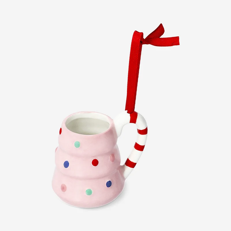 Mini pink Christmas tree mug ornament
