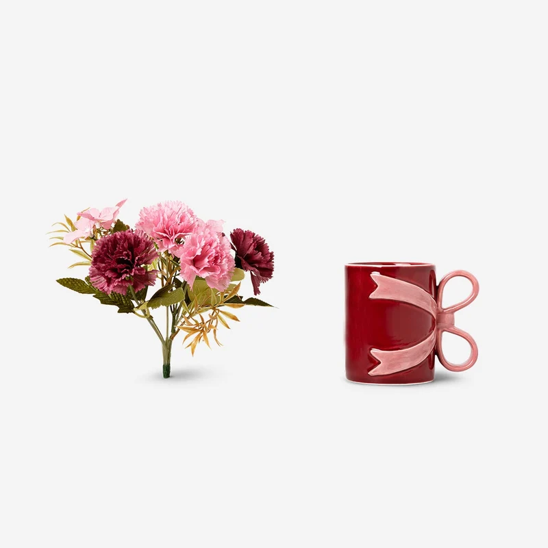 Mug with bow handle and faux flowers - 400 ml