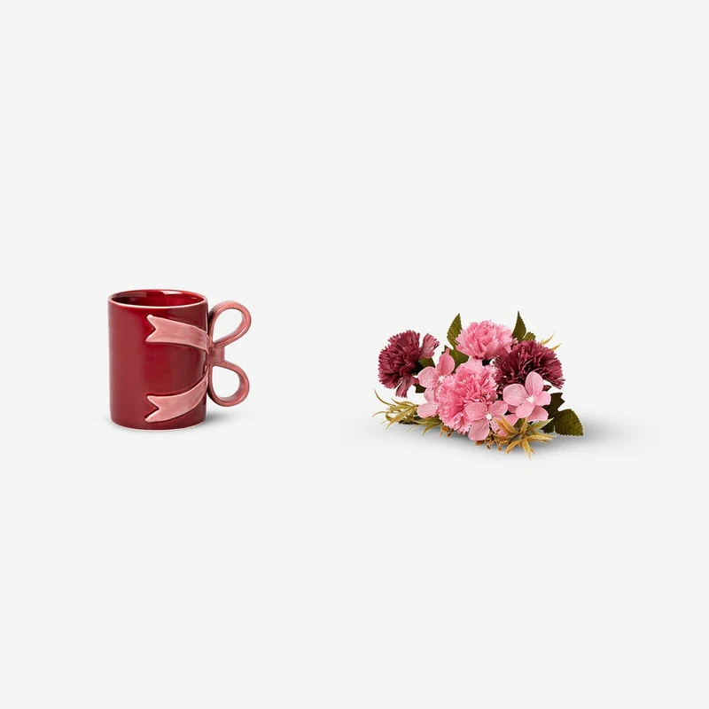 Mug with bow handle and faux flowers - 400 ml