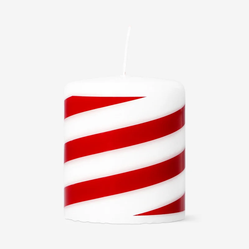 Candy cane striped pillar candle - 8 cm