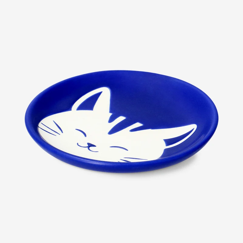 Blue plate with cat design - 10 cm