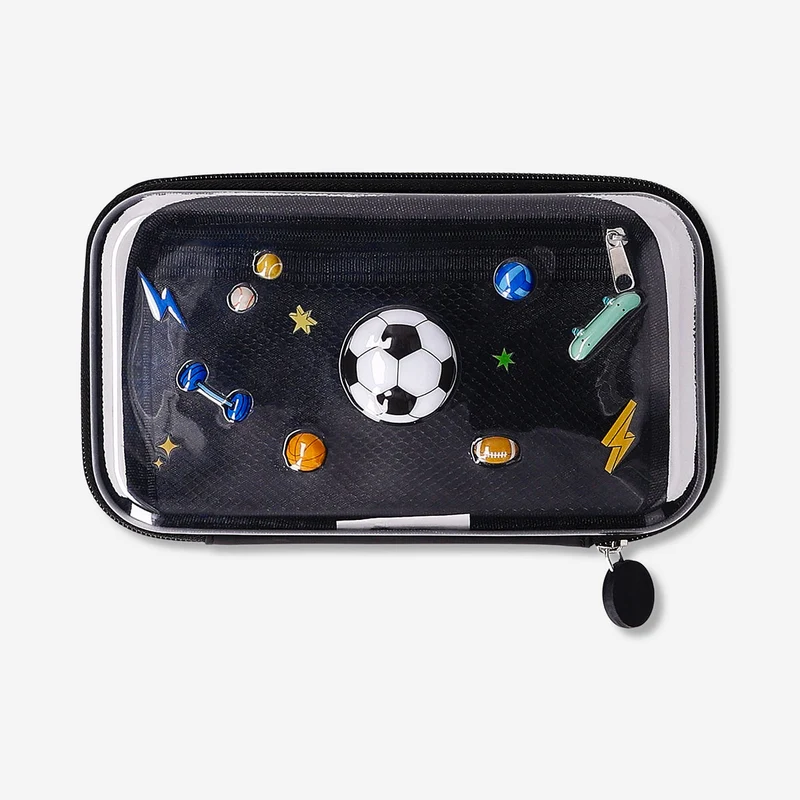 Black hardcase pencil case with sports icons
