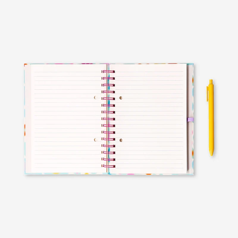 Floral notebook with page markers and pen