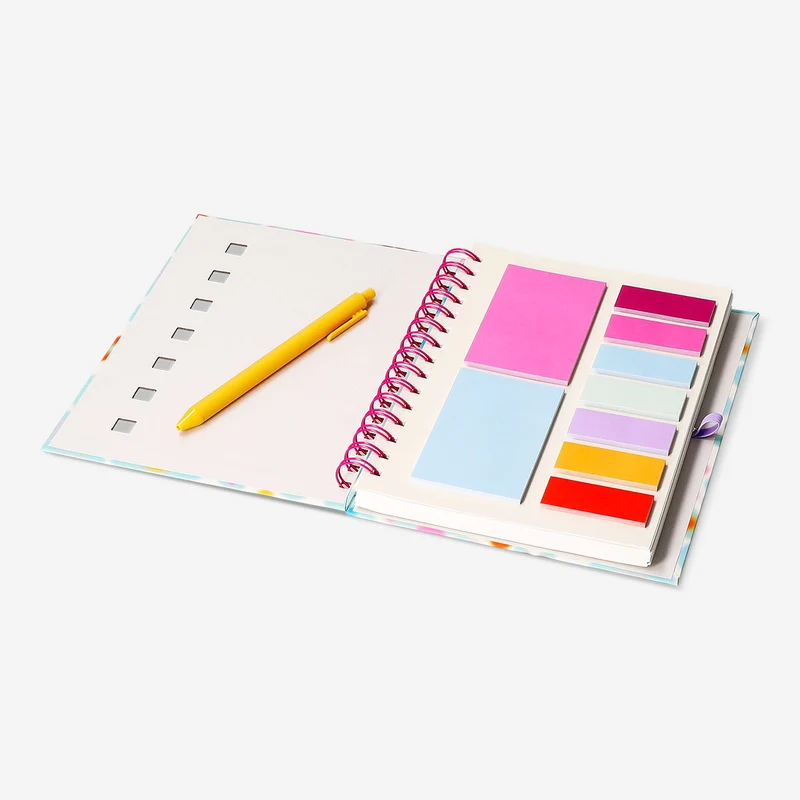 Floral notebook with page markers and pen