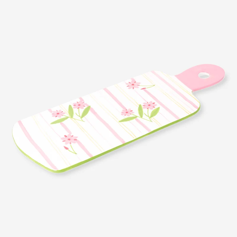 Ceramic tapas tray with hand-painted stripes and flower design - 35 cm