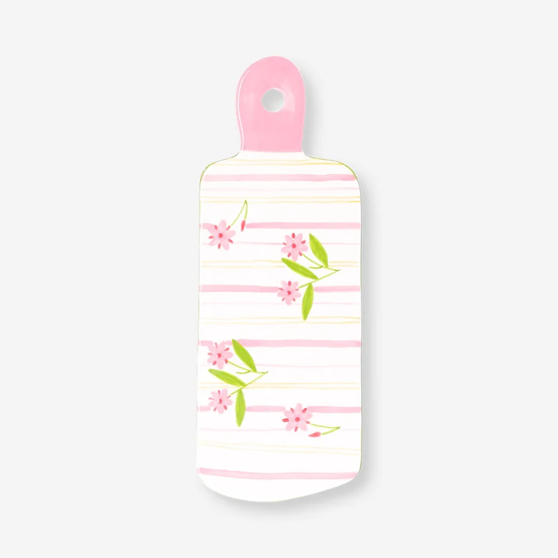 Ceramic tapas tray with hand-painted stripes and flower design - 35 cm