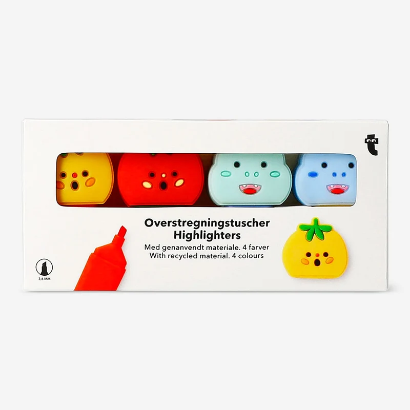Dinosaur and tomato highlighters - 4 pcs