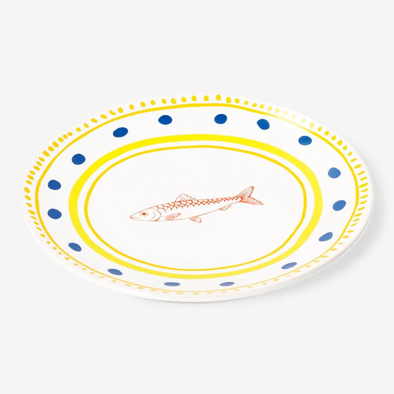 Ceramic plate with dots and fish - 16 cm
