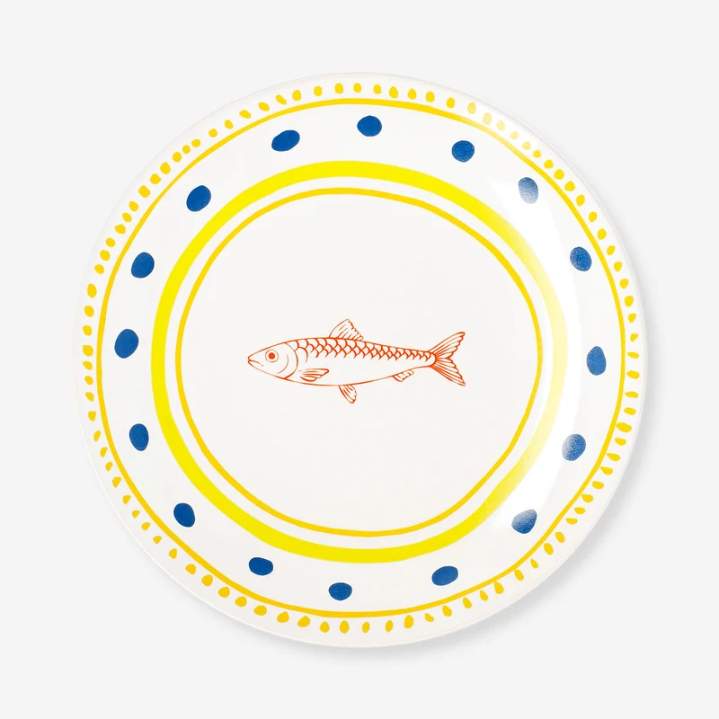 Ceramic plate with dots and fish - 16 cm