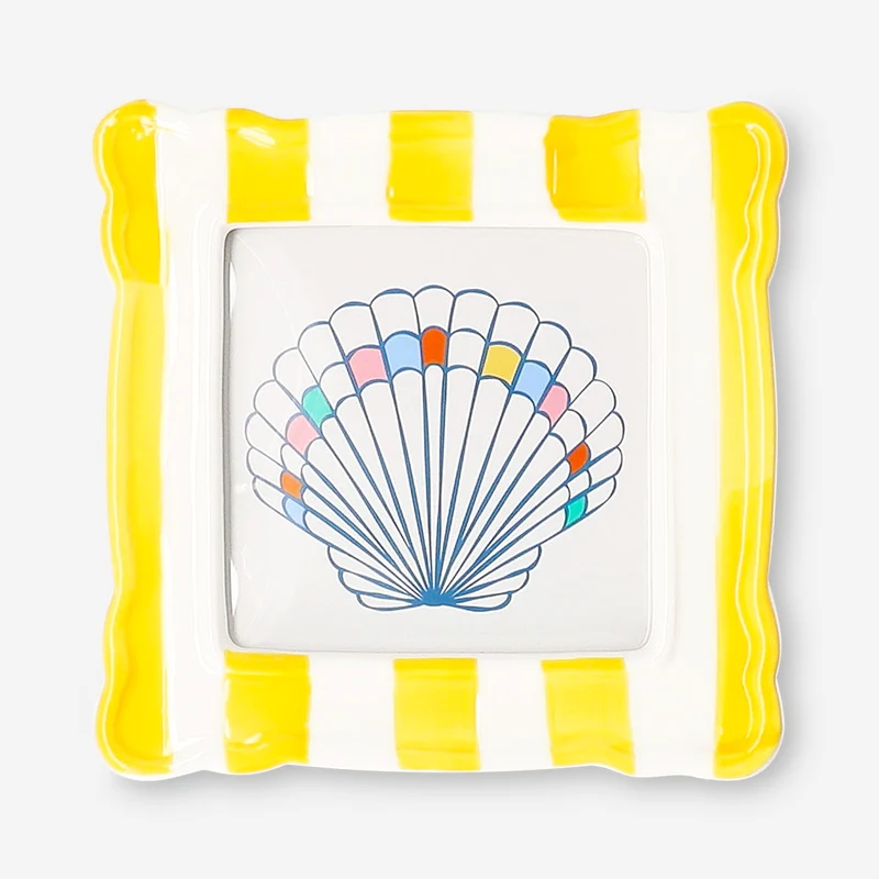 Ceramic yellow striped picture frame - 10x10 cm