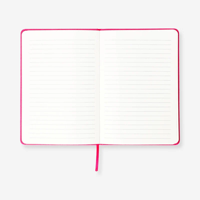 A5 pink notebook with pom poms