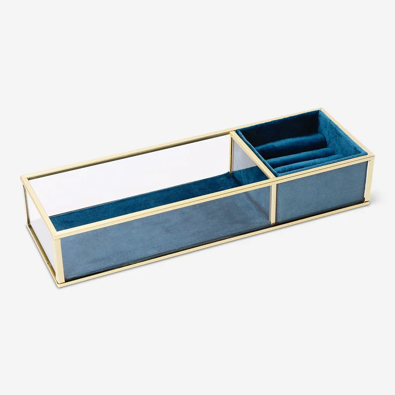 Trinket tray in velvet and glass - 28 cm