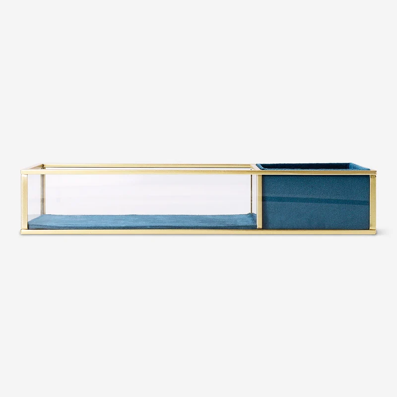Trinket tray in velvet and glass - 28 cm