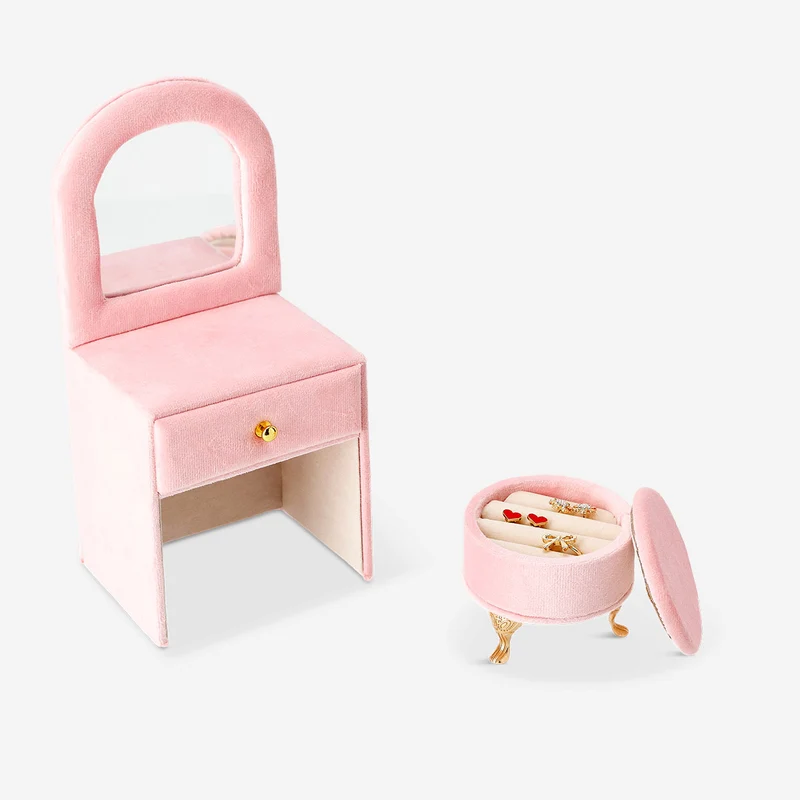 Velvet jewellery storage with mirror and stool - 23 cm