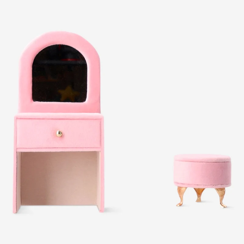 Velvet jewellery storage with mirror and stool - 23 cm