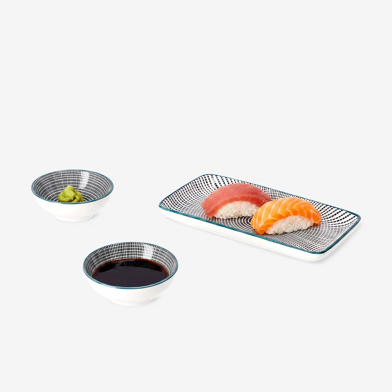 Serving tray with soy sauce bowls - 3 pcs