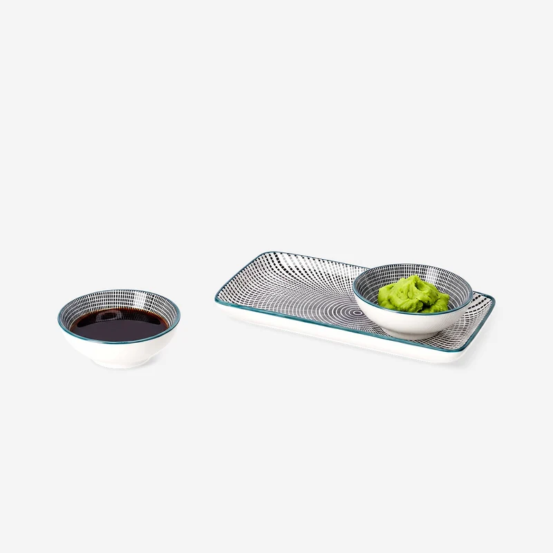 Serving tray with soy sauce bowls - 3 pcs