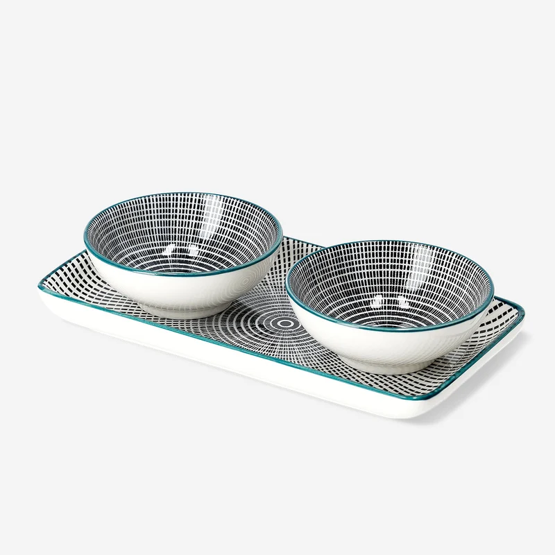 Serving tray with soy sauce bowls - 3 pcs