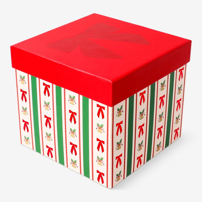 Gift box - Stripes and bows - 14x14 cm
