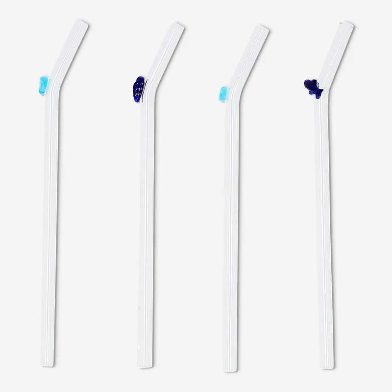 Glass straws with fish and seashell decorations - 4 pcs
