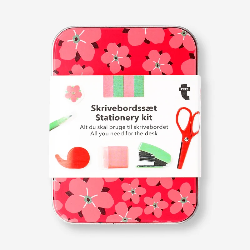 Stationery kit in red floral box