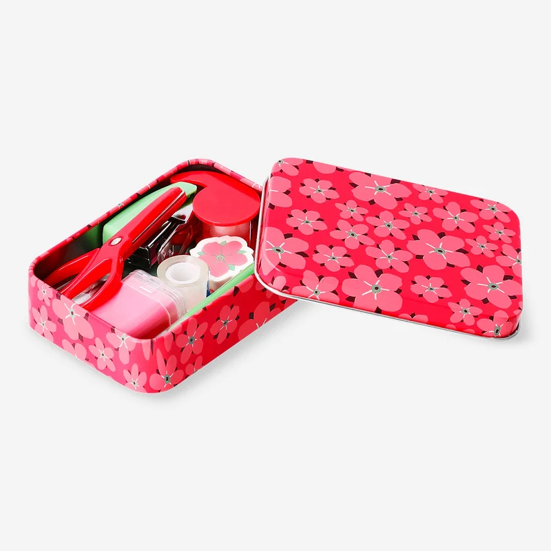 Stationery kit in red floral box