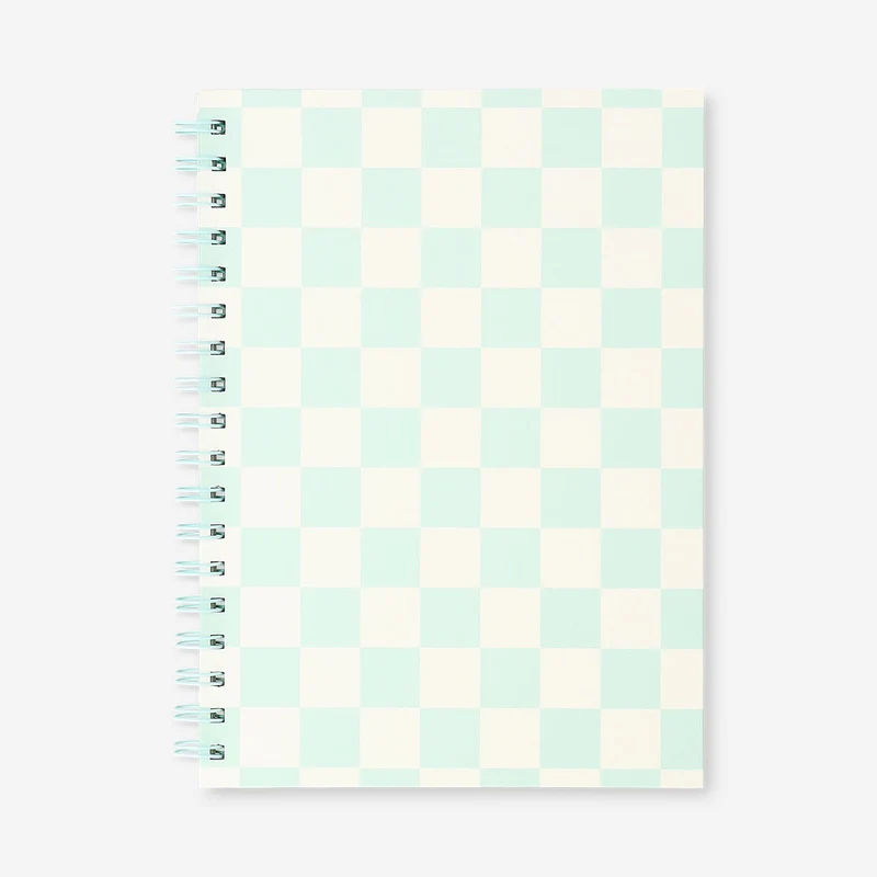 B5 lined notebook with green chequered cover