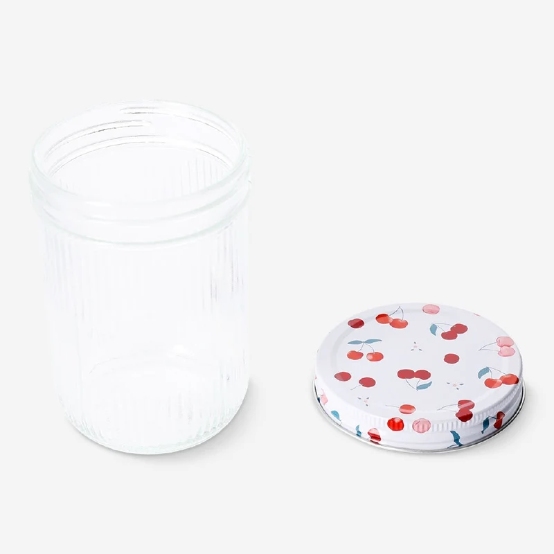 Glass storage jar with cherry print lid - 16 cm