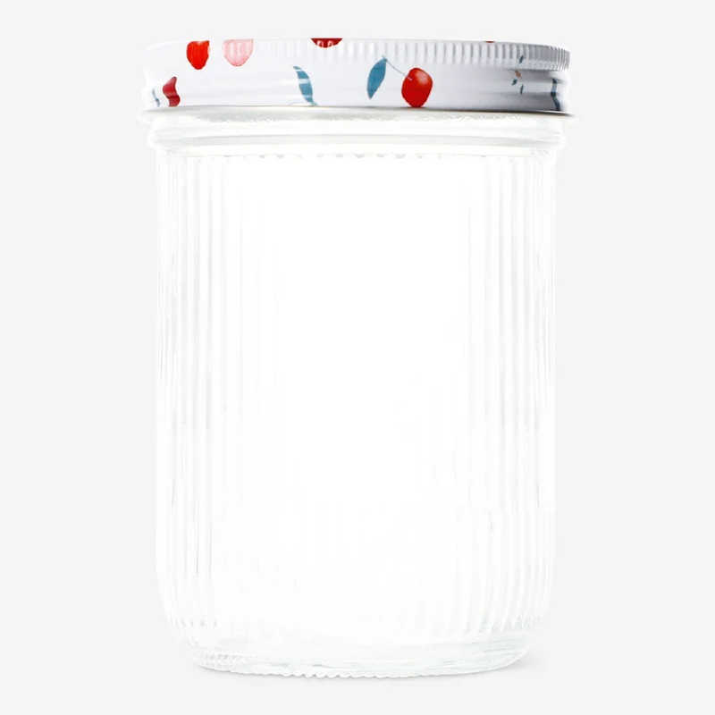 Glass storage jar with cherry print lid - 16 cm