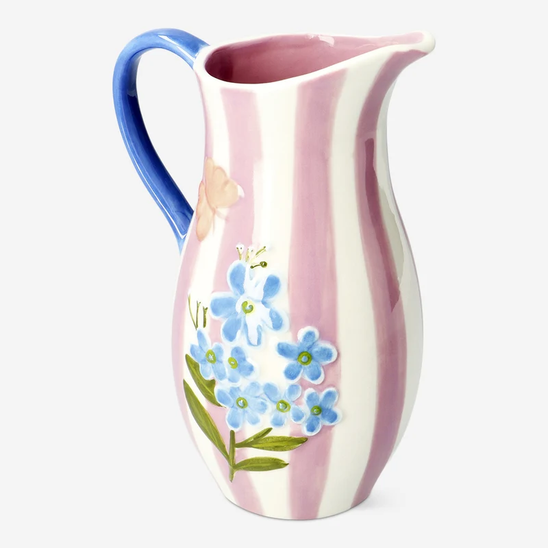 Pink floral jug with stripes - 1 L