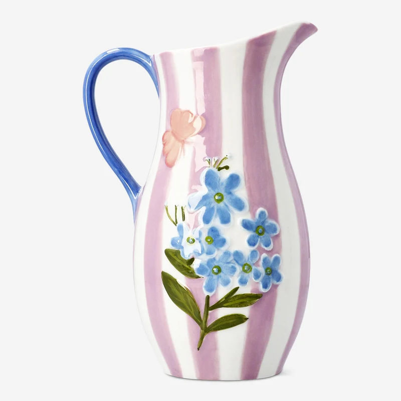 Pink floral jug with stripes - 1 L