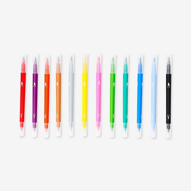 Dual tip pens with fineliner and brush tip - 12 pcs