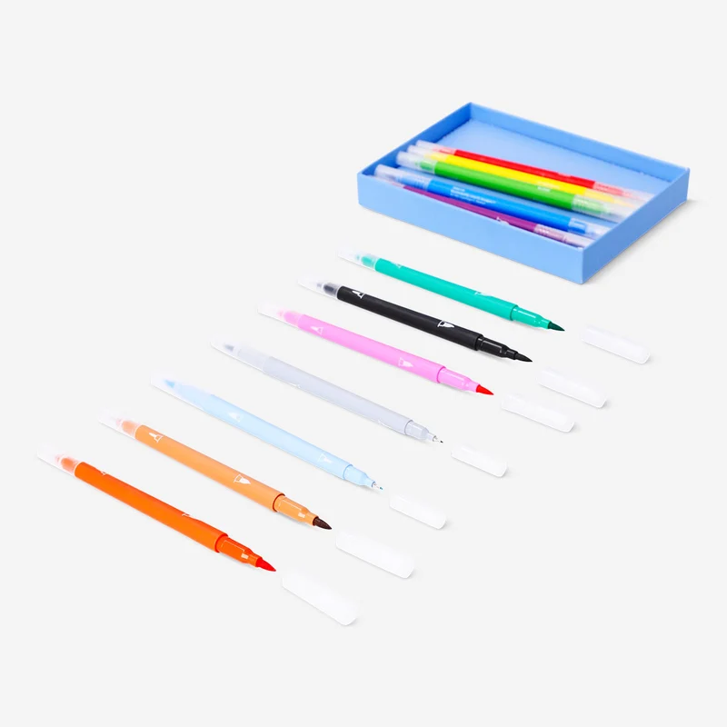 Dual tip pens with fineliner and brush tip - 12 pcs