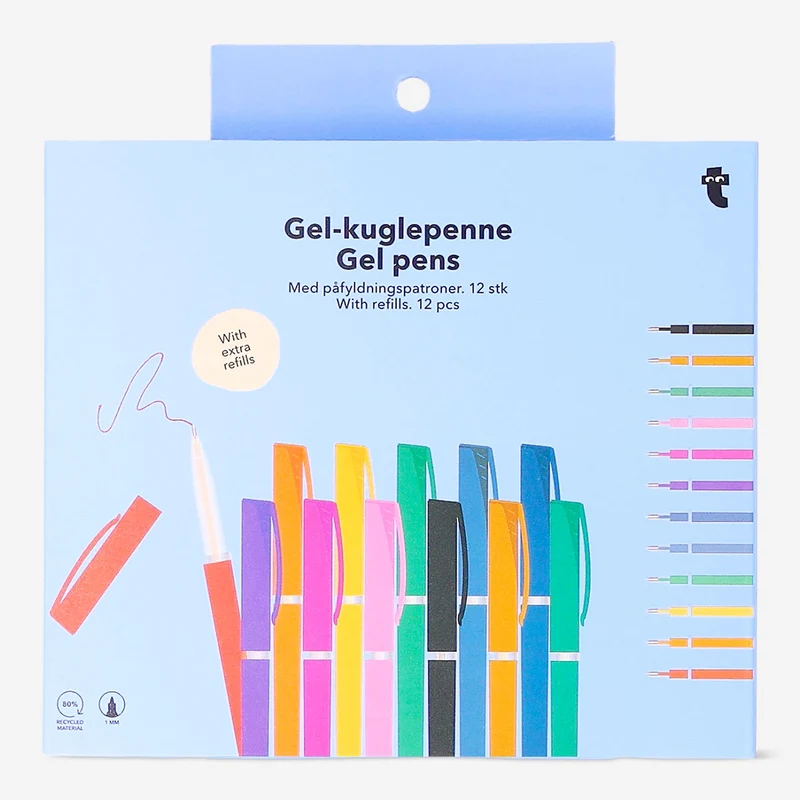 Gel ink pens with refills - 12 pcs