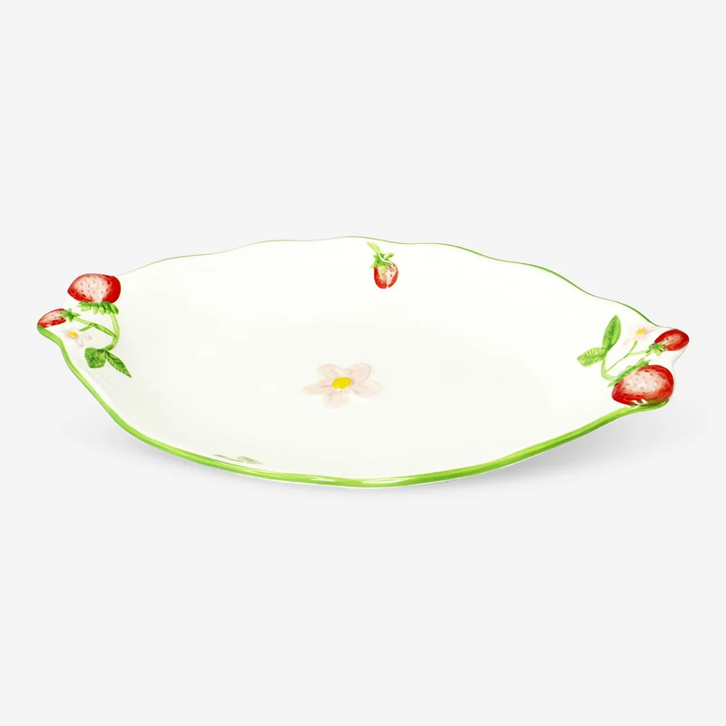 Oval plate with embossed strawberries - 34 cm