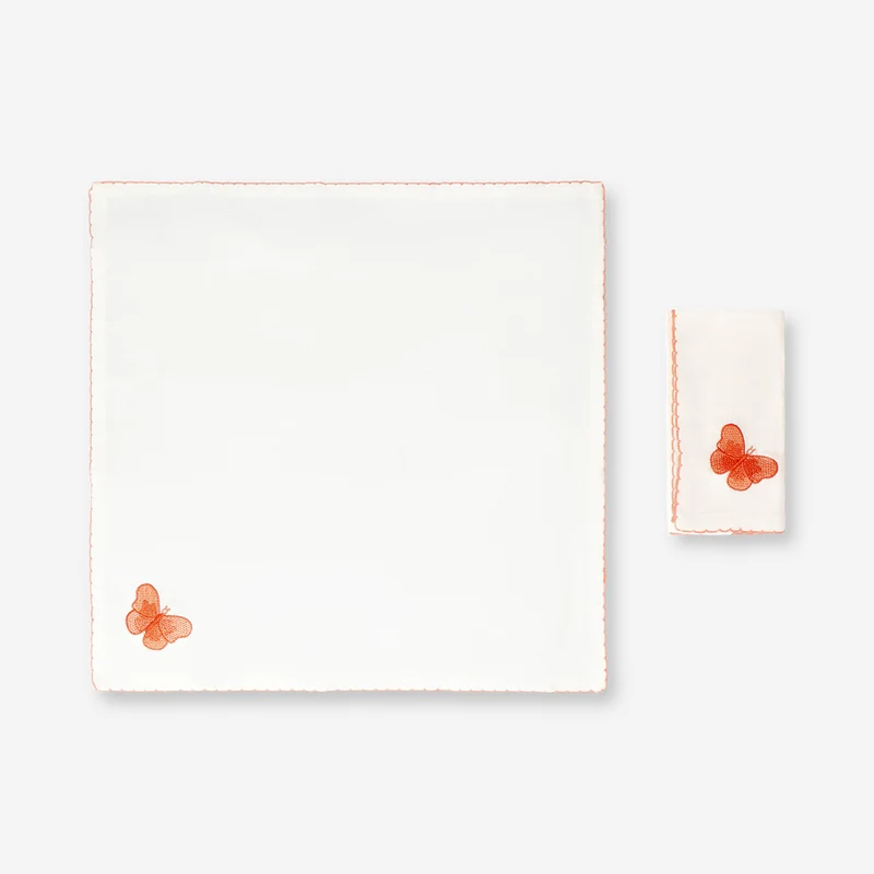 Fabric napkins with embroidered butterflies - 2 pcs