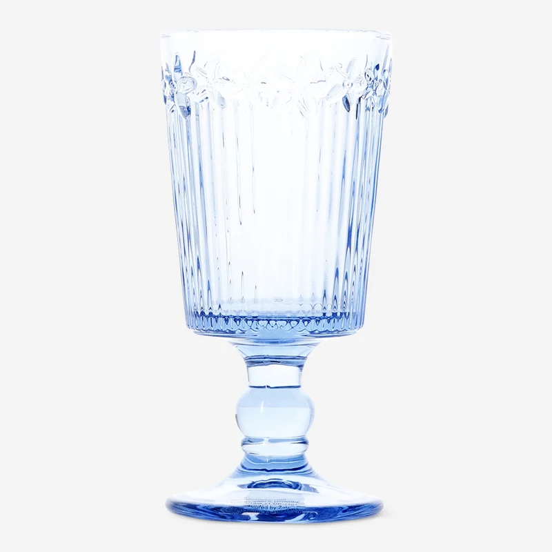 Blue wine glass with embossed flowers - 250 ml