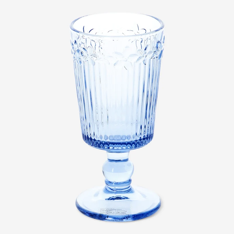 Blue wine glass with embossed flowers - 250 ml