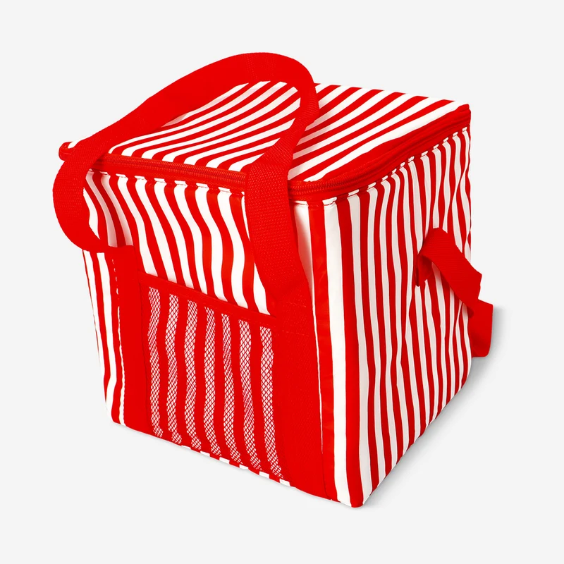 Red and white striped cooler bag