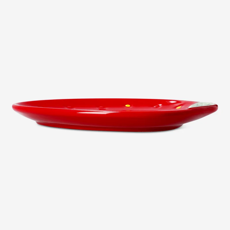 Red ceramic strawberry plate - 17 cm