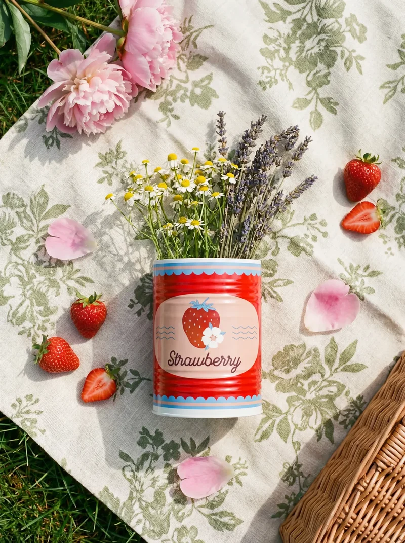 Metal storage tin with berry print - 17 cm